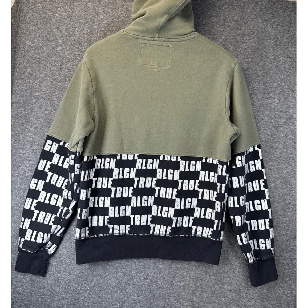 True Religion Monogram Pullover Mens L Green Black Logo Hoodie Skater Dishwasher